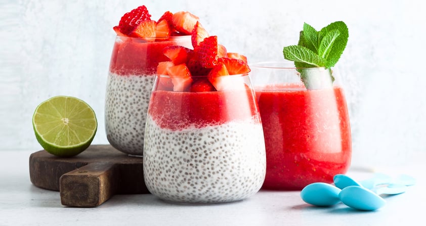 cbd chia pudding with strawberries