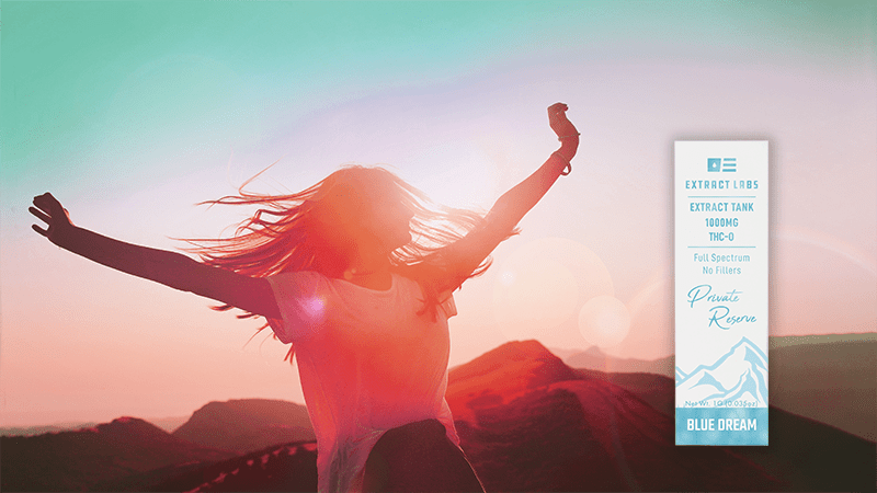 girl dancing in front of sunset with our thc-o tank product next to her