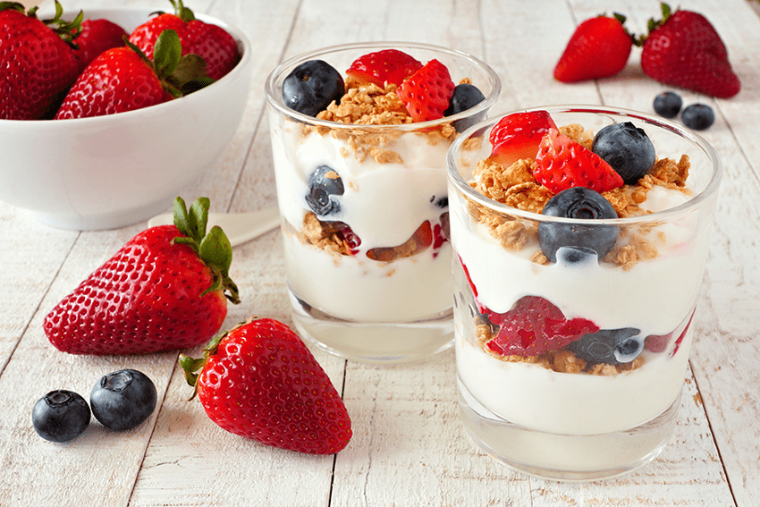 image of a festive yogurt parfait for the blog about Sparkle Your 4th of July with Delectable CBD-infused Recipes | CBD recipes | Best recipes 2023 | 4th of july cookout recipes