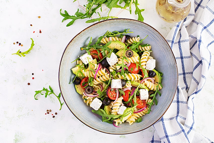 image of a pasta salad for the blog about Unlocking the Golden Elixirs: Olive Oil & CBD Oil Recipes | Pasta Salad Recipe