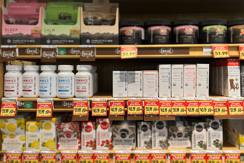 image of products on Lucky's Market shelves for blog about Lucky You! Extract Labs' Hemp Goodness Hits Lucky's Market Shelves