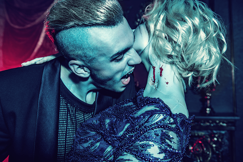 image of a couple dressed up as vampires for halloween for blog about CBD-Paired Halloween Costumes: Unmasking Perfect Matches