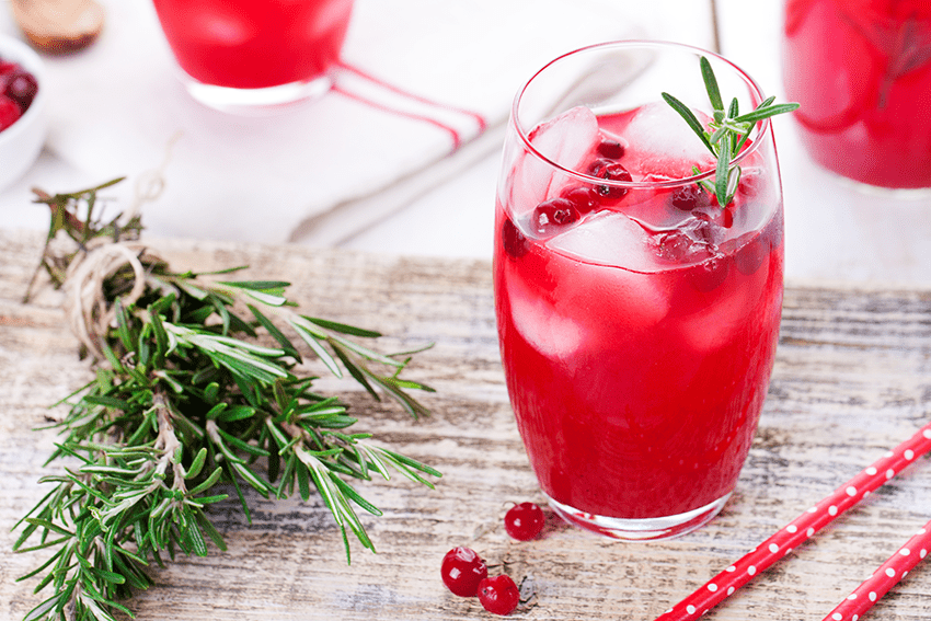 image of spiced cranberry CBD fizz mocktail for blog about Festive Fusion: Mulled Wine Cake and Spiced Cranberry CBD Fizz