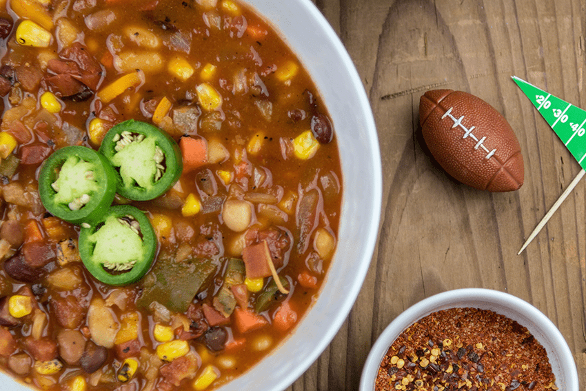image of chili for blog about Guilt-Free Game Day Goodness: 4 Super Bowl Recipes | best Superbowl food | super bowl appetizers | game day food | superbowl snacks