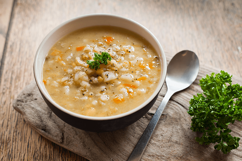 image of a bowl of barley soup for the blog about Simplify Springtime Cooking with One-Pot Meals | Barley Soup recipe