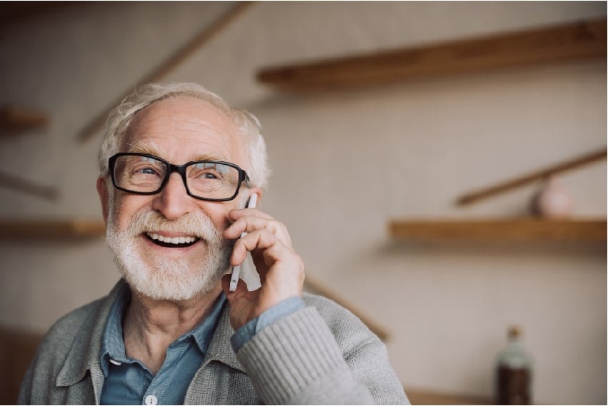 image of a happy customer on a support call