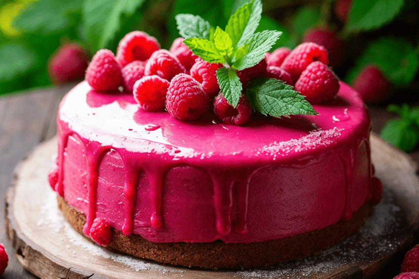an image of a raspberry cake for the blog "Sweet Summer Delight: Raspberry CBD Cake"