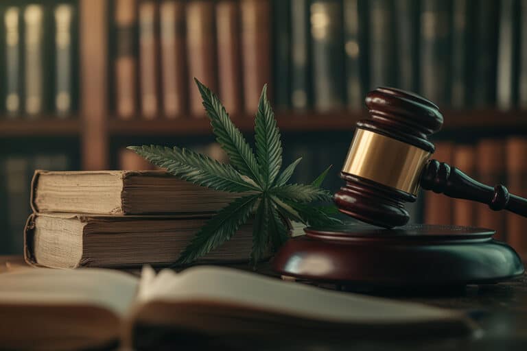 Gavel and hemp leaf symbolizing new federal regulations on hemp-derived THC products