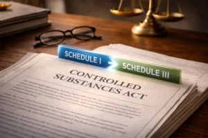 Controlled Substances Act document showing cannabis moving from Schedule I to Schedule III